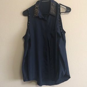 Long sleeve navy blue studded blouse!